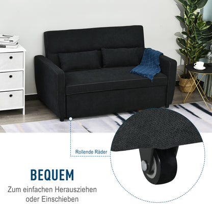 HOMCOM 2-Sitzer Sofa mit Bettfunktion, Verstellbarer Rückenlehne, Polstersofa, Samtoptik, für Wohnzimmer, Schlafzimmer, Schwarz