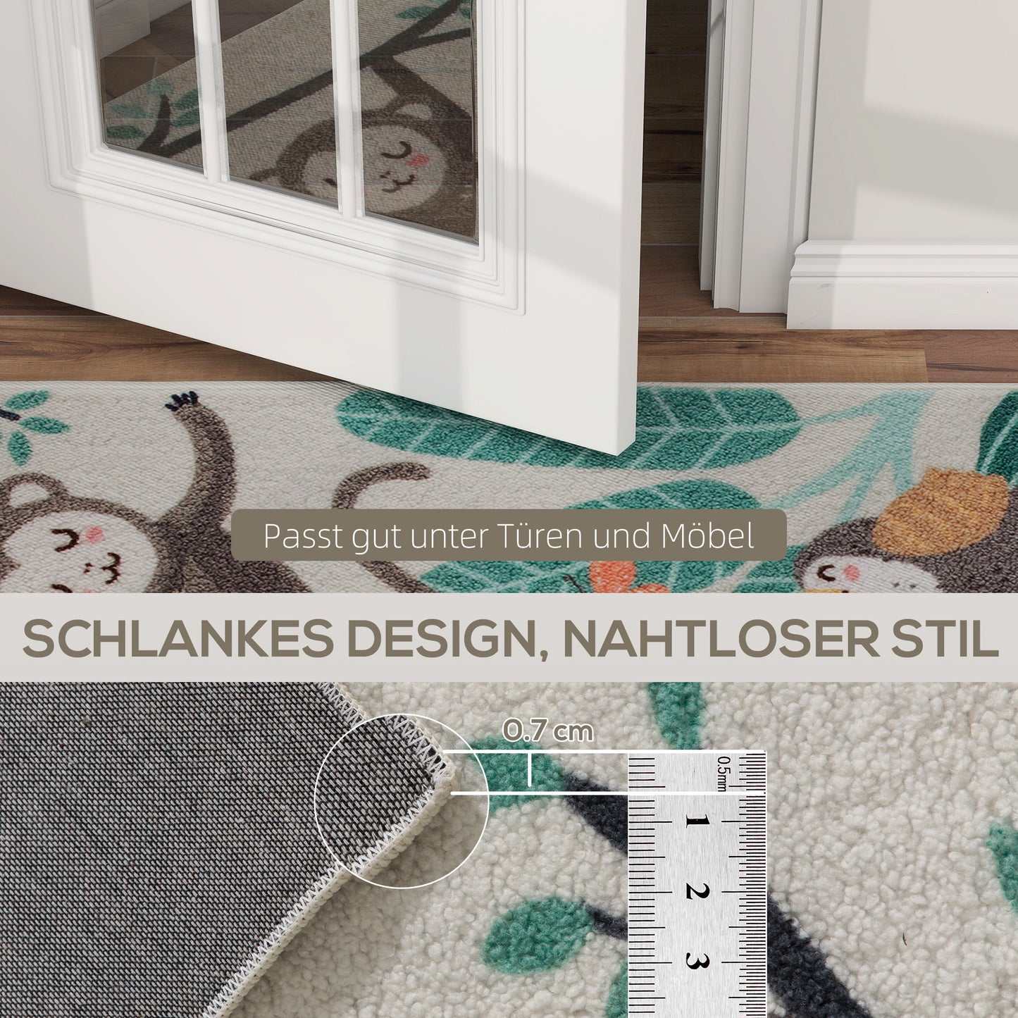 HOMCOM Fleece-Teppich mit Dschungel-Muster, pflegeleicht, Cremeweiß+Bunt