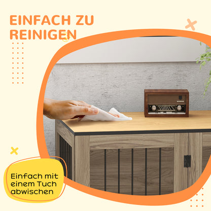 PawHut Hundebox, Haustierbox für große Hunde, Hundehütte, inomhus, 106 x 60 x 76 cm, Eiche