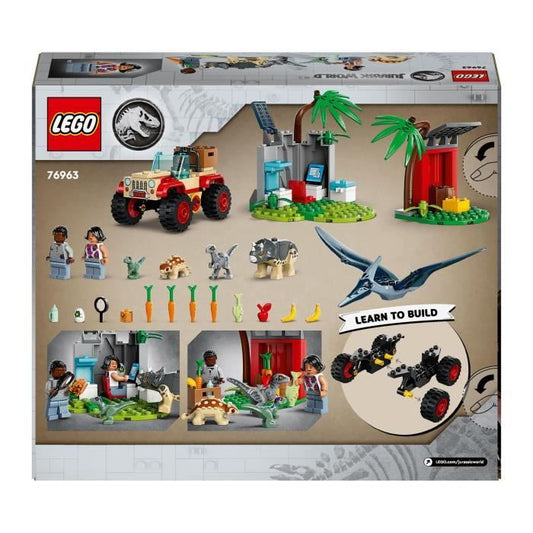 LEGO 76963 Jurassic World Baby Dinosaur Rescue Center, Toy with Triceratops and Velociraptor Figures