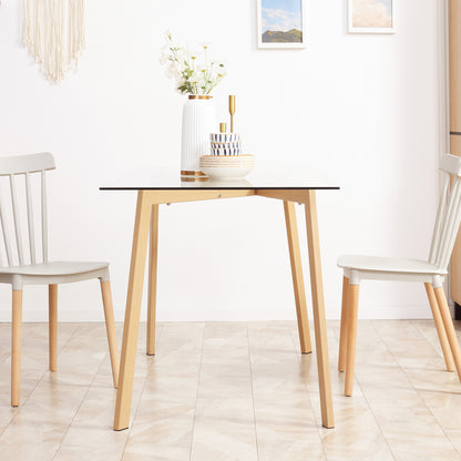 HOMCOM Esstisch für 4 Personen, Glasplatte, Stahlgestell, Holzoptik, 120L x 60B x 76H cm