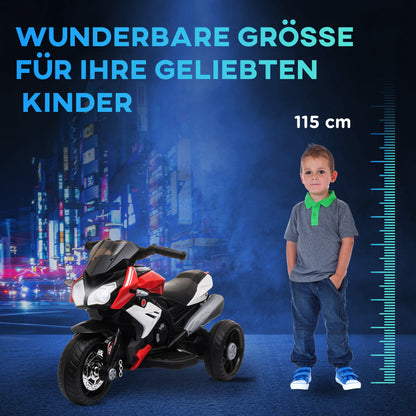 HOMCOM Elektro-Kindermotorrad, Lichter & Geräusche, 3 km/h, wiederaufladbar, Kunststoff & Metall, Schwarz/Rot