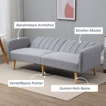 HOMCOM Schlafsofa, 2-Sitzer Stoffsofa, Sofa mit Schlaffunktion, leinenartiges Polyester, Kautschukholz, 173 x 75 x 73 cm, Grau
