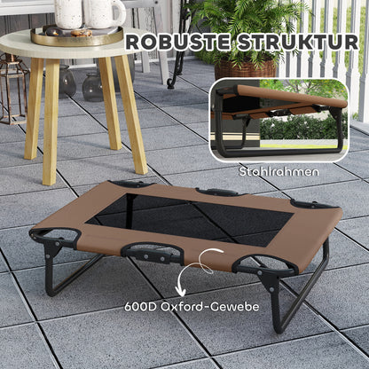 PawHut Erhöhtes Hundebett klappbar Haustierbett, Outdoor Hundeliege mit Netzdesign Kaffee Oxford 75 x 51 x 18 cm