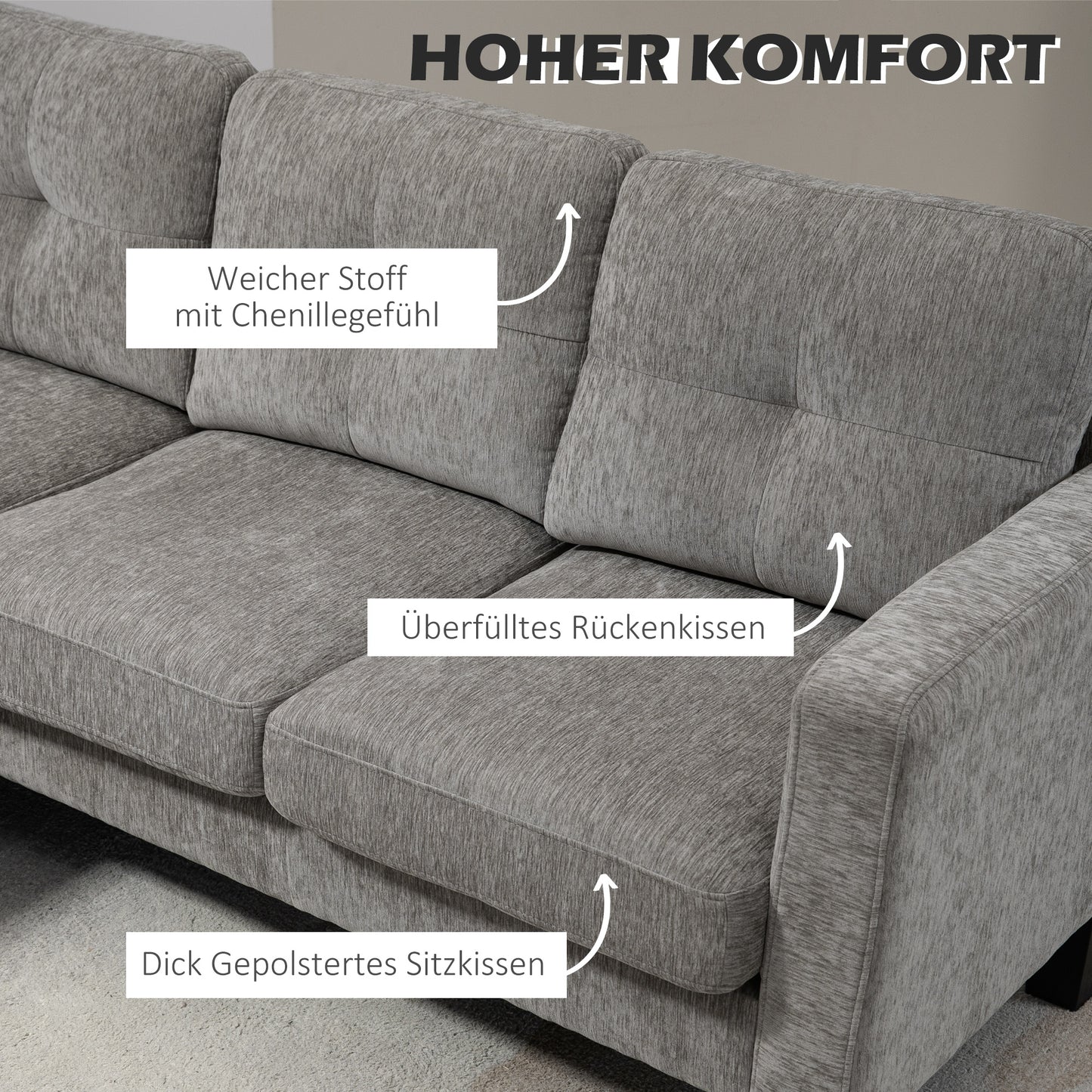 HOMCOM Ecksofa, Eck-Couch mit umkehrbarer Chaiselongue, Sofa in L-Form, Bezug in Leinenoptik, 186 x 130 x 84 cm, Braun
