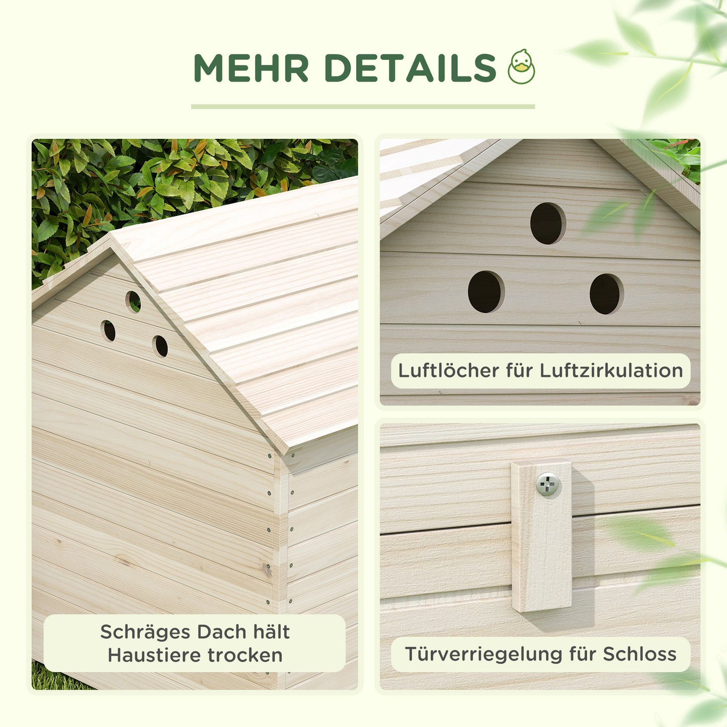 PawHut Entenhaus mit aufklappbarem Kippdach, Geflügelhaus mit erhöhten Boden und Rampe, Tannenholz, 100 x 82,5 x 91 cm