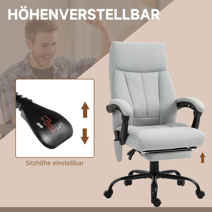 Vinsetto Bürostuhl mit Massagefunktion & Heizfunktion, Fußstütze, bis 120 kg, Grau