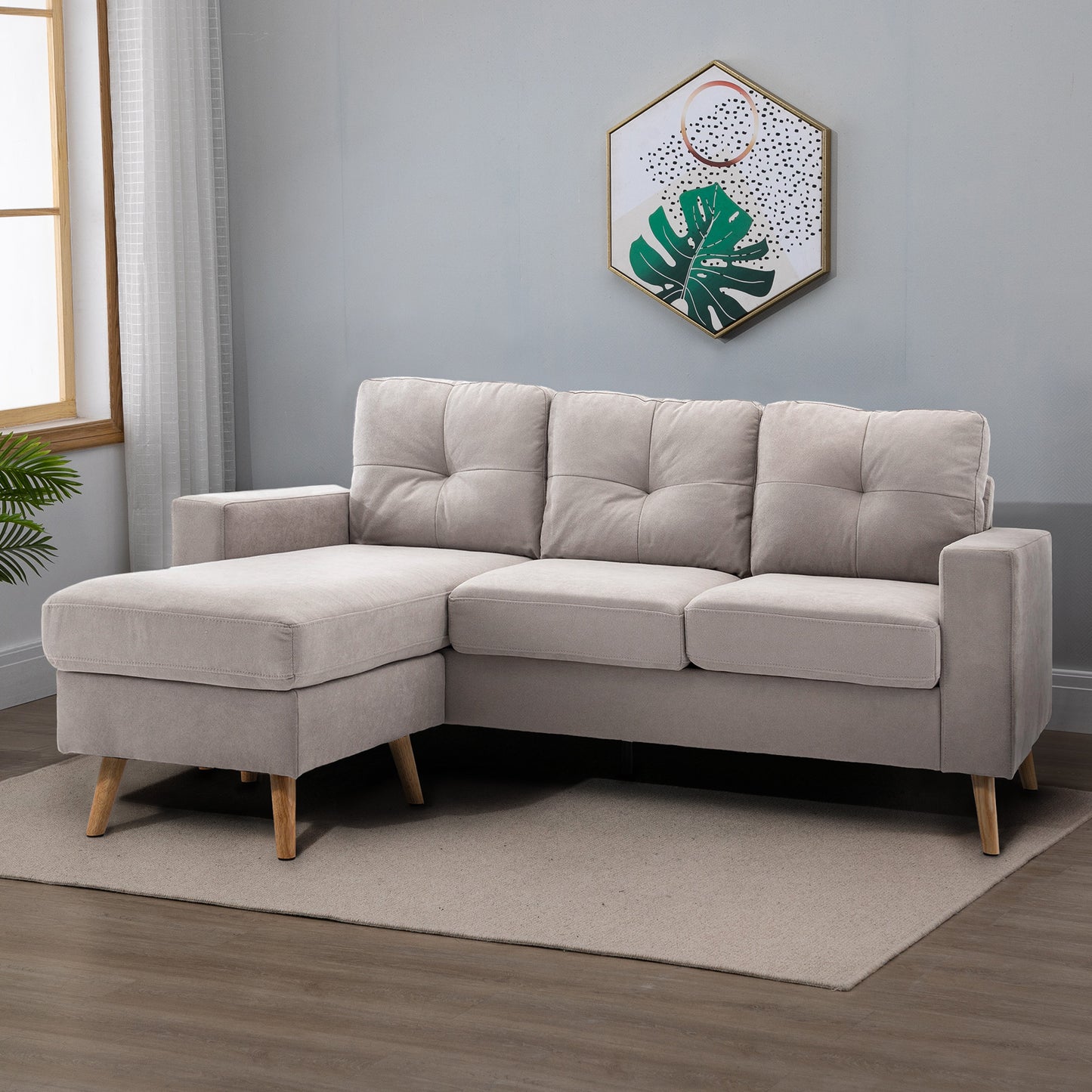 HOMCOM 3-Sitzer-Ecksofa, Leinenoptik, Wendbare Chaiselongue, 193x136x85 cm, Hellgrau
