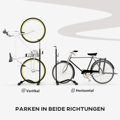SPORTNOW Fahrradständer, vertikal/horizontal, für 24-29", 700c, 41 x 41 x 76-121cm, Stahl, Schwarz