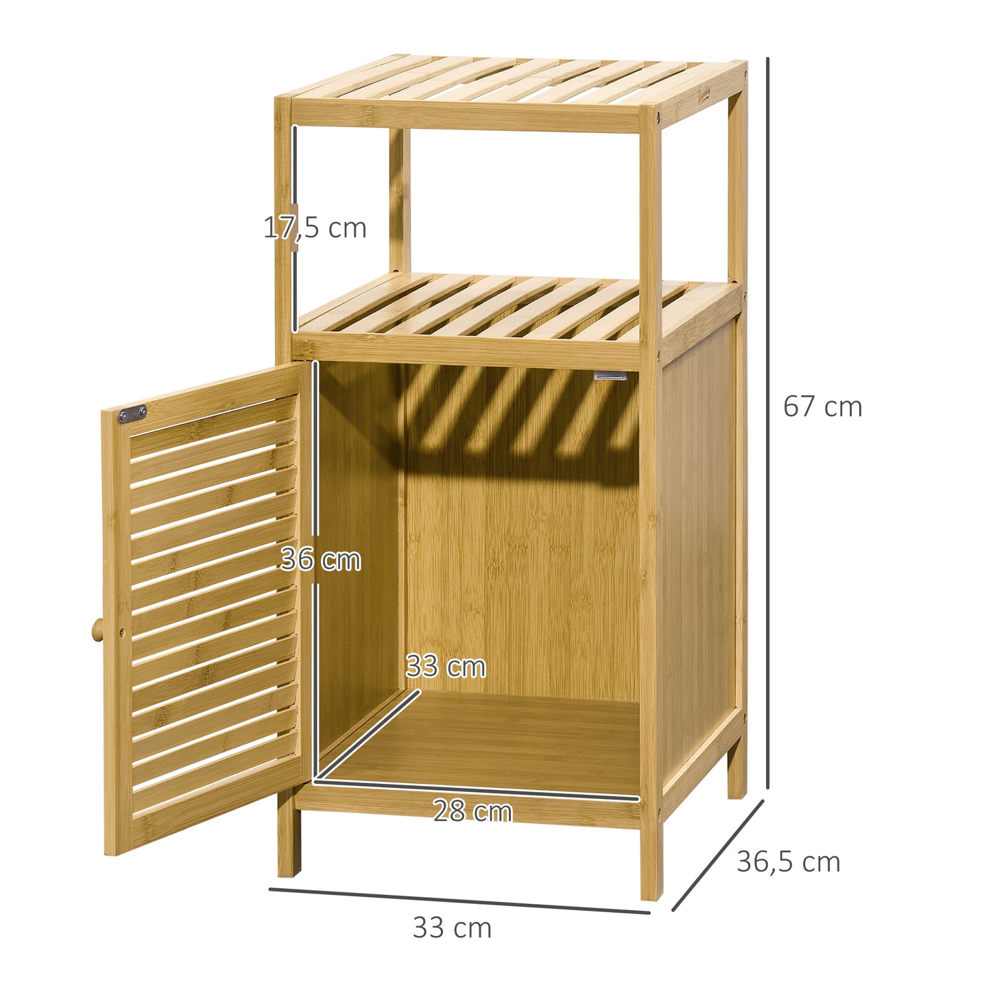 kleankin Badezimmerschrank Badregal, Bambus, 1Ablage, 1 Schrank, 33 cm x36.5 cm x67 cm, Natur