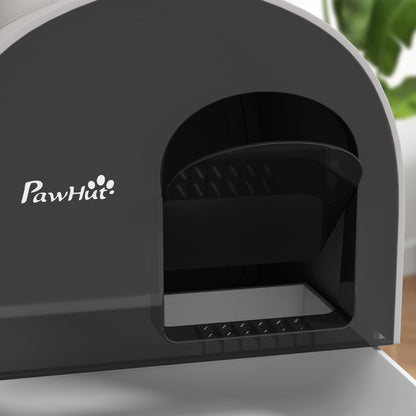 PawHut Katzentoilette mit Deckel, Streuschaufel, Schmutzfangmatte, Kunststoff, Grau/Schwarz