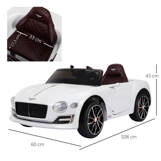 HOMCOM Kinderauto Bentley GT lizenzierte Kinderfahrzeug Elektroauto mit Fernbedienung 2 x 390 Motoren Kinder Weiß 108 x 60 x 43 cm