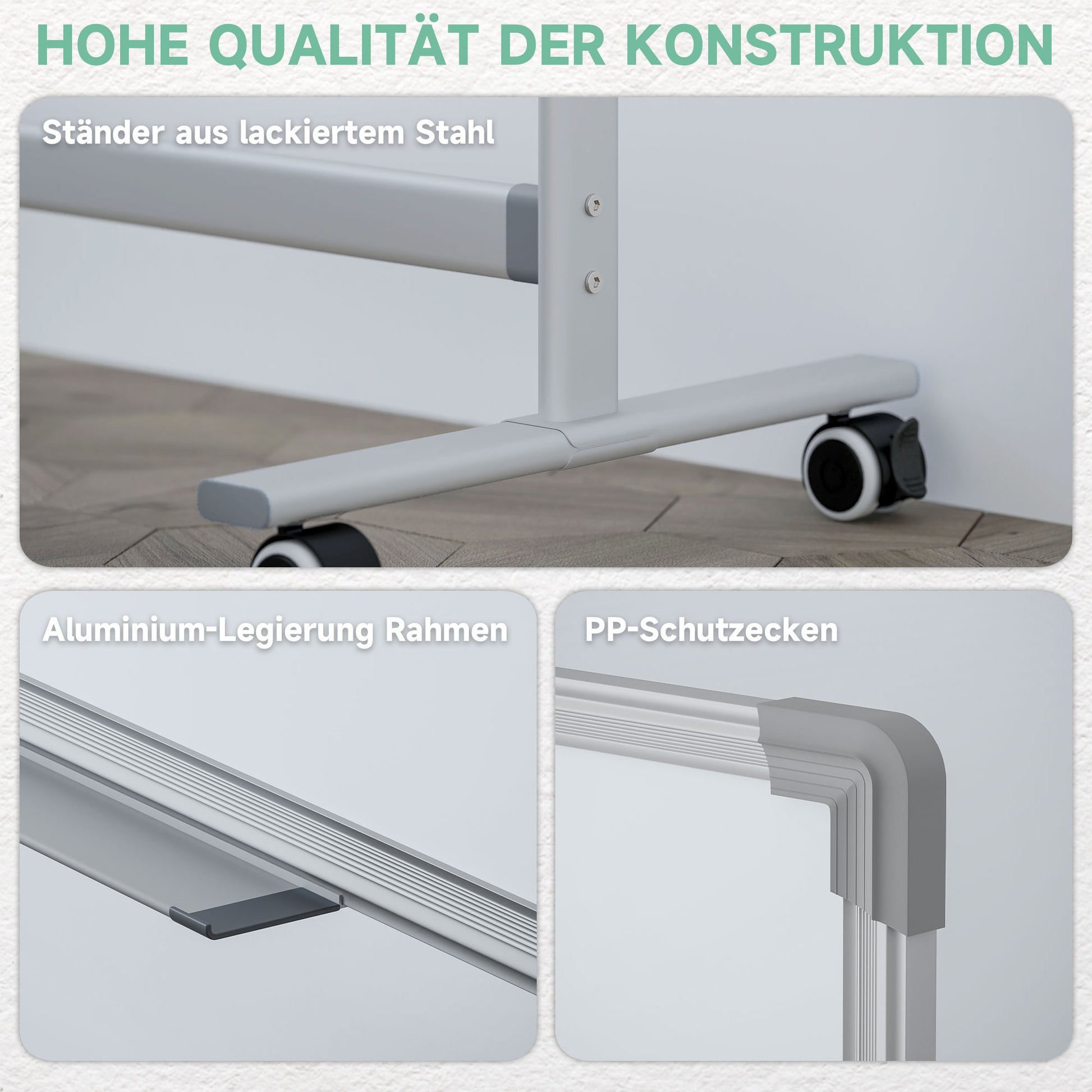 HOMCOM Whiteboard,120 x 90 cm, magnetisch, drehbar, mobil, inkl. Marker & Schwamm, Metallgestell, Weiß