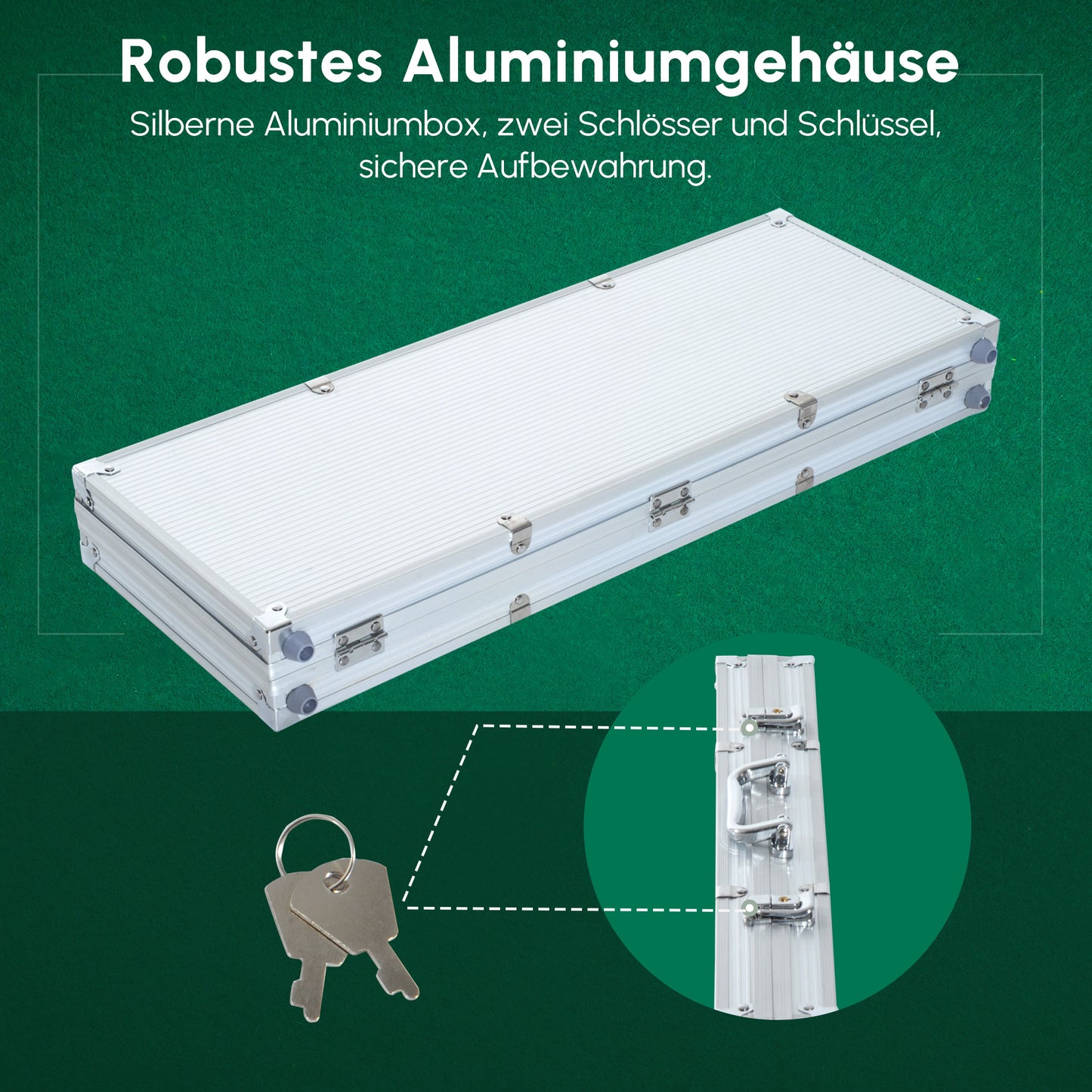 HOMCOM Pokerset, 500 Chips, 2 Kartendecks, 5 Würfel, Aluminium-Koffer, verschließbar