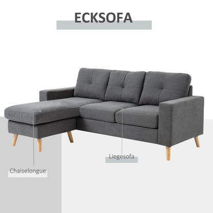 HOMCOM Ecksofa im Skandidesign, mit Knopfheftung, Massivholz, Leinenoptik, Grau