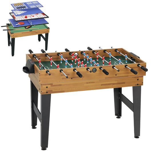 SPORTNOW 13-in-1 Spieletisch, Tischfußball, Schach, Billard, Tischtennis und mehr, MDF, Kunststoff, Walnuss