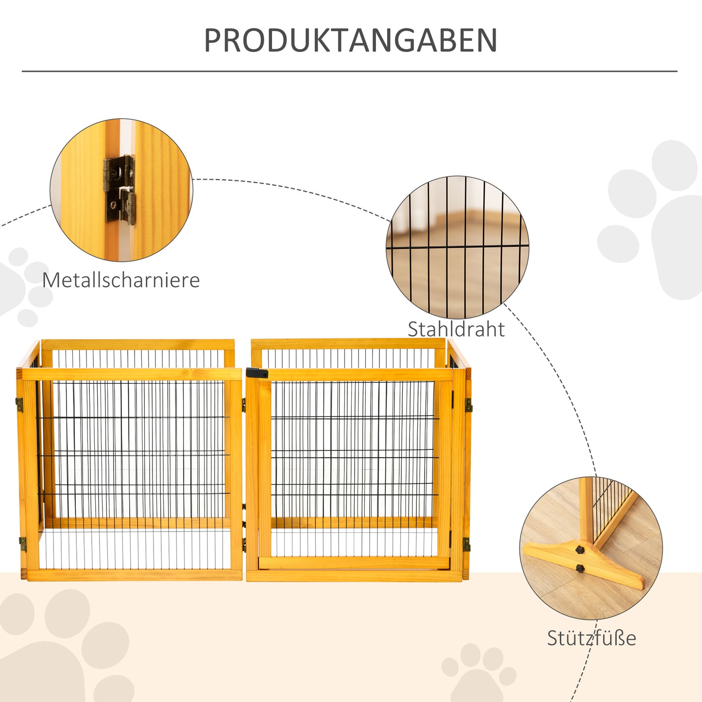 PawHut Absperrgitter für Hunde, klappbar, 432 x 36 x 70 cm, Kiefernholz, Gelb