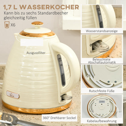 HOMCOM 2-in-1 Toaster- und Wasserkocher-Set, 7 Bräunungsstufen, Auftau- und Aufwärmfunktion, Beige