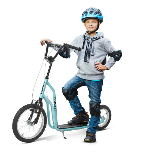 HOMCOM Kinderroller ab 5 jahre Scooter Tretroller Cityroller Kinder Roller Kickboard mit Luftreifen16/12 Zoll Blau 135 x 58 x 88-94 cm