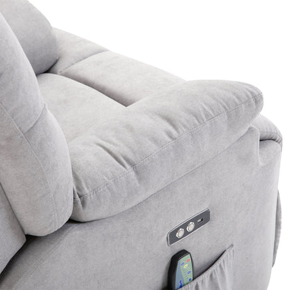 HOMCOM Sessel mit Aufstehhilfe, Massagesessel, Relaxsessel mit USB-Anschluss, Fernsehsessel mit Fernbedienung, Seitentasche, Neigebarer TV-Sessel mit Samtoptik, Grau