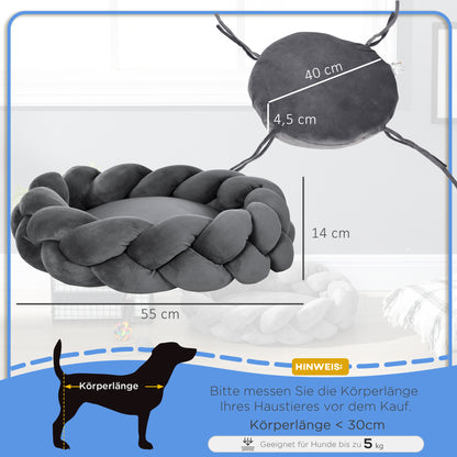 PawHut Haustierbett inkl. Kissen, Katzenbett, Hundekorb, tvättstång, 55 cm x 55 cm x 14 cm, Grau