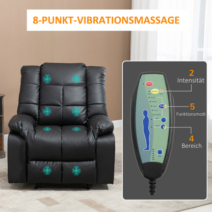 HOMCOM Massagesessel, Relaxsessel, 8 Vibrationspunkte, Liegefunktion, Kunstleder, schwarz, 94x99x99cm