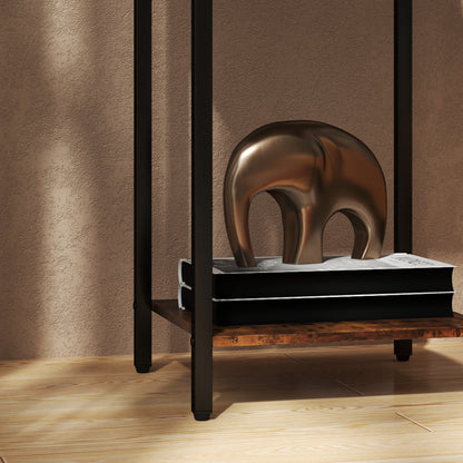 HOMCOM Beistelltisch im Industriestil, Schublade, Ablagefach, Metallrahmen, Holz, 40 x 40 x 68 cm, Braun