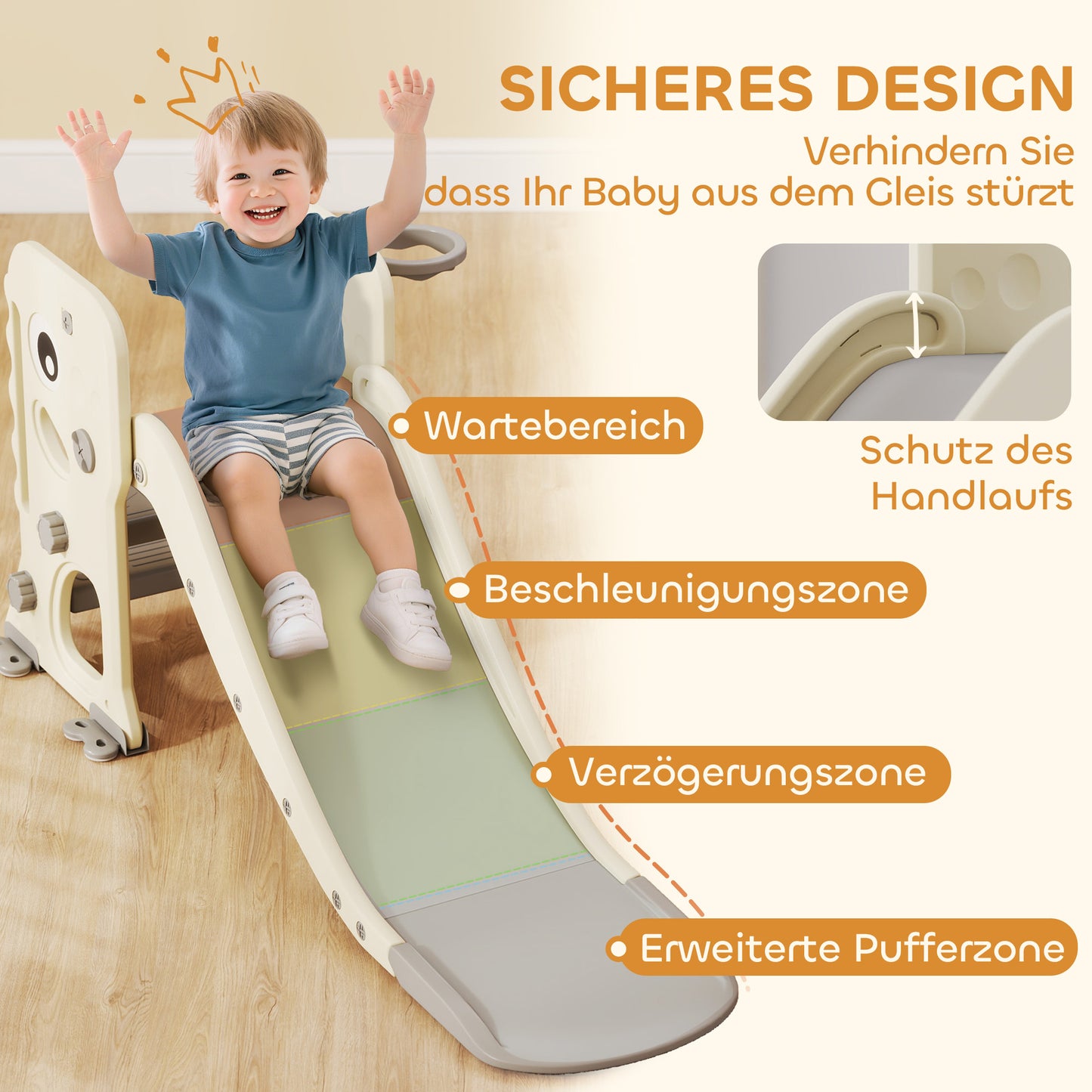 AIYAPLAY 3-in-1-Kinderrutsche mit Klettergerüst, Basketballkorb Ball, faltbare Indoor-Kleinkindrutsche für Kinder 2–5 Jahren