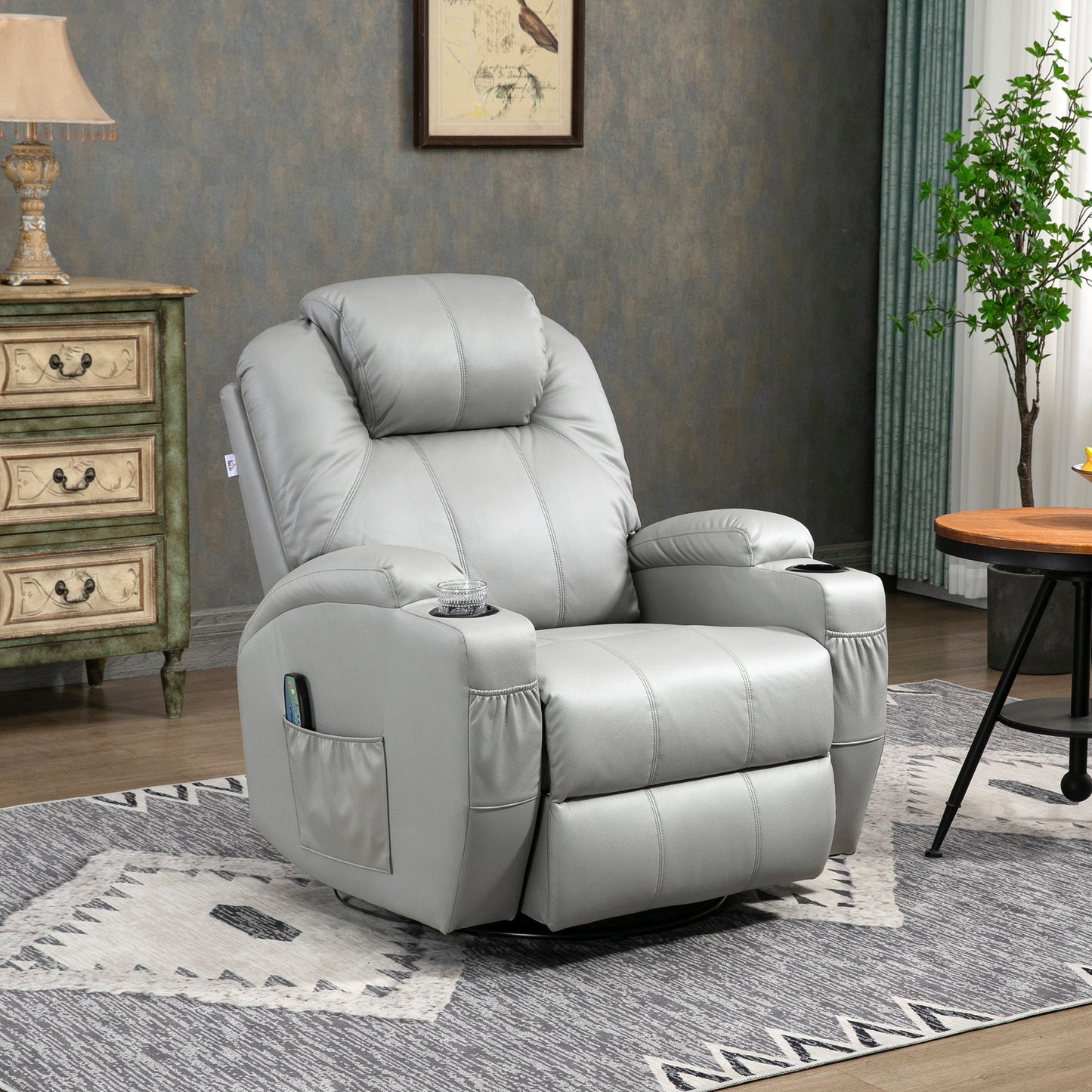 HOMCOM Massagesessel mit Fußstütze, 8 Vibrationspunkte, 5 Modi, inkl. Fernbedienung, Hellgrau