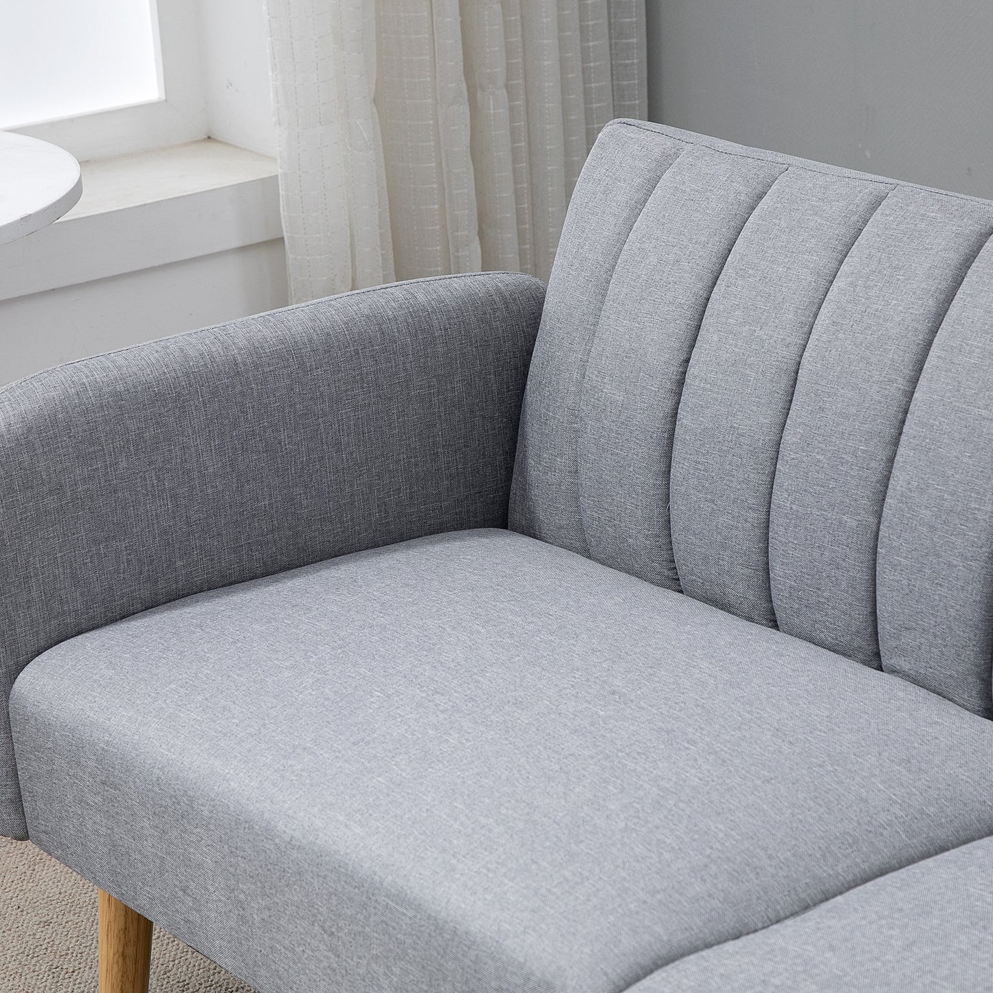 HOMCOM Schlafsofa, 2-Sitzer Stoffsofa, Sofa mit Schlaffunktion, leinenartiges Polyester, Kautschukholz, 173 x 75 x 73 cm, Grau