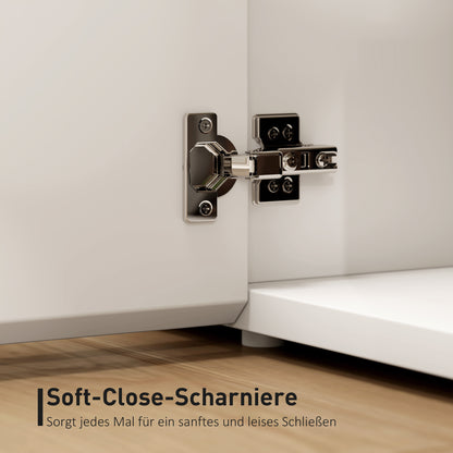 HOMCOM TV-Kommode für 65-Zoll-Fernseher, Fernseh-Schrank mit Soft-Close-Türen, anpassbare Regale, Kabellöcher, für Wohnzimmer, Weiß