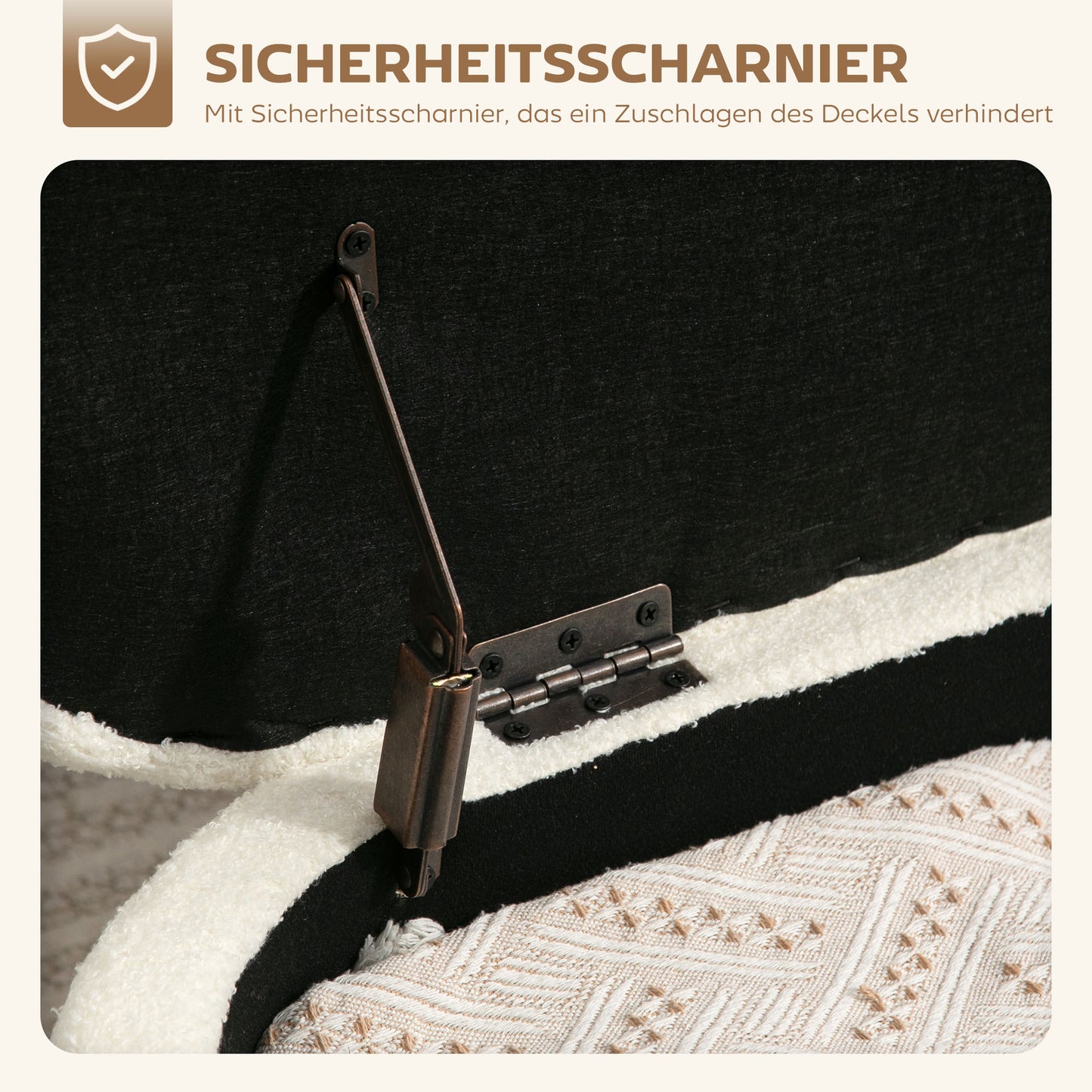 HOMCOM Aufbewahrungs-Hocker, Sitzhocker mit Deckel und Stauraum, Stahlbeine, Polsterhocker mit Fleece-Bezug, Cremeweiß