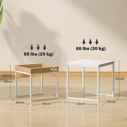 HOMCOM Moderner Couchtisch, 2er-Set Sofatisch, für kleine Räume, Quadratisch, MDF, Metall, Weiß