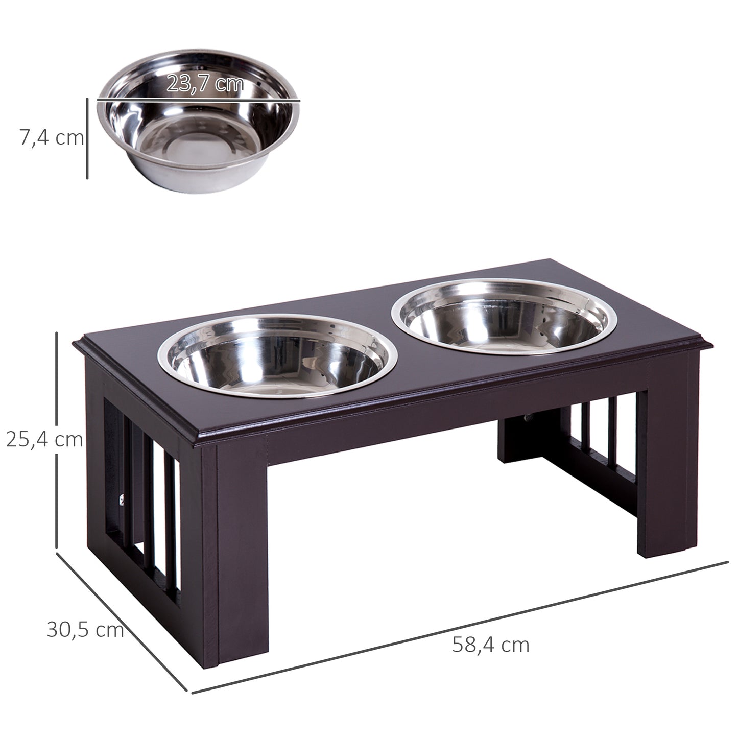 PawHut Hunde-Futterstation, rutschfest, 58,4 x 30,5 x 25,4cm, Grau, 2L pro Napf