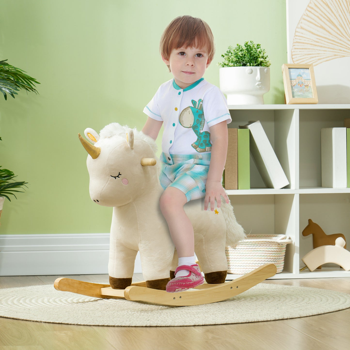 AIYAPLAY Schaukelpferd im Einhorn-Design, mit Soundeffekten, weicher Sitz, für Kinder im Alter von 2-4 Jahren, Weiß