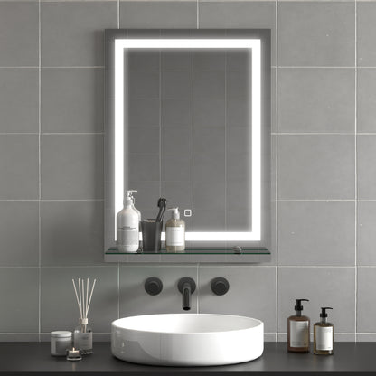 kleankin LED-Badspiegel, dimmbar, Anti-Beschlag, Touch-Schalter, Ablage, 50 x 70 cm, Silber