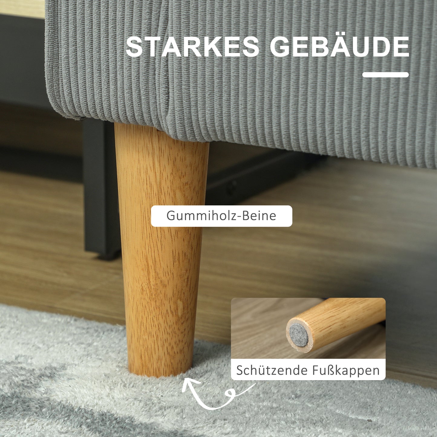 HOMCOM Zweisitzer-Sofa mit Stauraum und soliden Holzbeinen, für Wohnzimmer, Schlafzimmer, 117 x 63 x 79 cm, Hellgrau