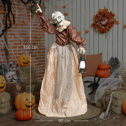 Outsunny 150 cm Halloween Dekoration Halloween Hexe mit LED-Lichter, Soundfunktion verstellbare Arme, Kopf