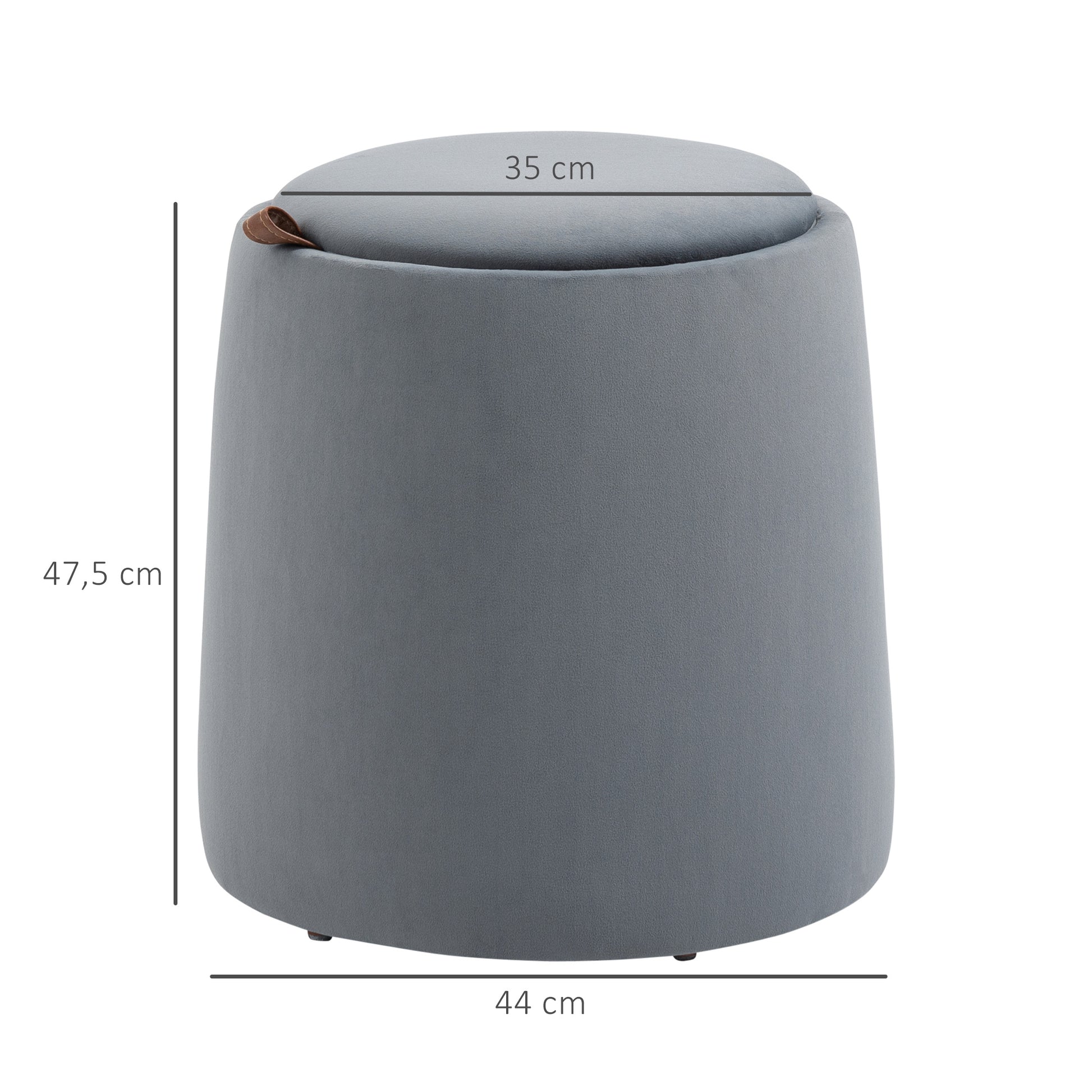 HOMCOM 2-in-1 Hocker in Samtoptik inklusive Stauraum und abnehmbaren Deckel Ø44 cm x 47,5 cm Grau