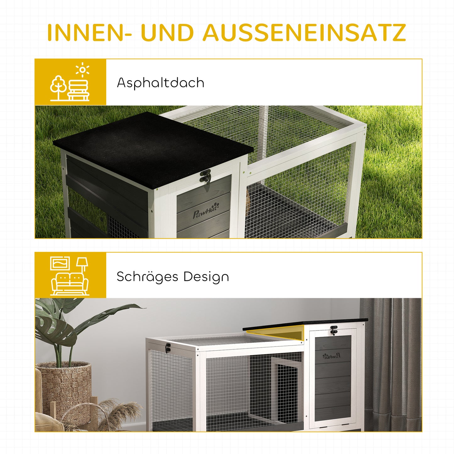 PawHut Kaninchenstall från Holz Hasenstall mit Freilaufgehege Rädern Klappdach für Innen, draußen 92 x 52 x 67 cm Dunkelgrau