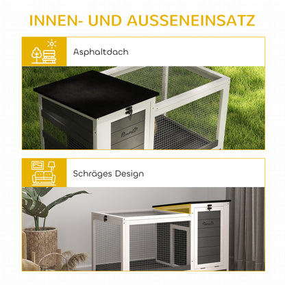 PawHut Kaninchenstall från Holz Hasenstall mit Freilaufgehege Rädern Klappdach für Innen, draußen 92 x 52 x 67 cm Dunkelgrau