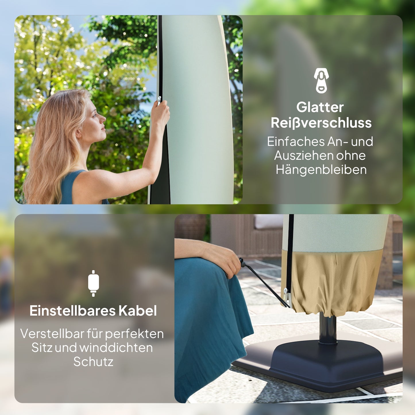 Outsunny Sonnenschirm Schutzhülle für Ø 400 cm wasserdicht Wetterfeste Sonnenschirm Abdeckung mit Stab Reißverschluss Kordelzug Oxford Gewebe UV-Beständige Ampelschirm Abdeckhauben 220 ×56 cm Beige