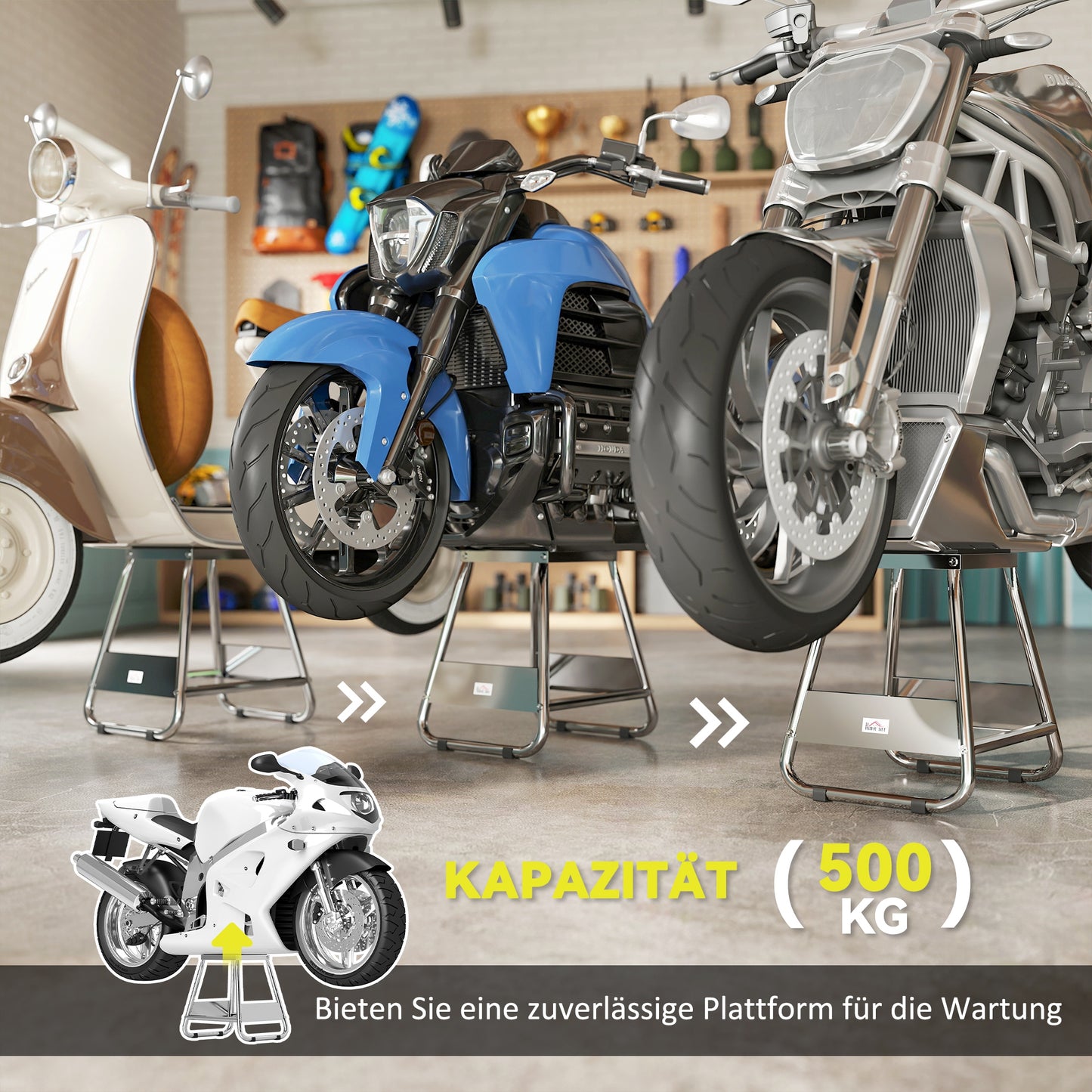 HOMCOM Motorrad Ständer, universal Motorrad Halterung bis 500kg belastbar, Motorradständer Stahl Grau