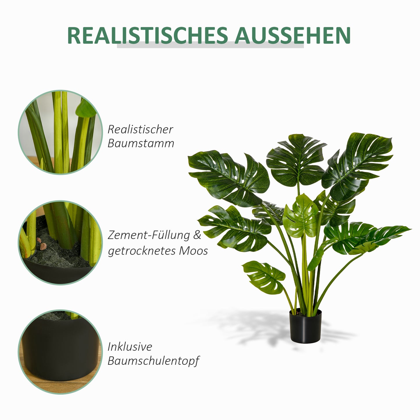 HOMCOM künstliche Pflanzen 110 cm künstlicher Monstera Kunstpflanzen im Topf Kunstbaum Zimmerpflanze Dekopflanze Büropflanze Kunststofftopf für drinnen und draußen