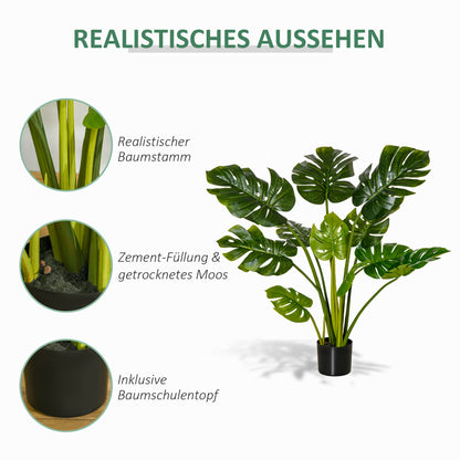 HOMCOM künstliche Pflanzen 110 cm künstlicher Monstera Kunstpflanzen im Topf Kunstbaum Zimmerpflanze Dekopflanze Büropflanze Kunststofftopf für drinnen und draußen