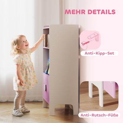 AIYAPLAY Bücherregal für Kinder, 2 Regale, 2 Schränke, freistehend, Anti-Kipp-Design, rutschfeste Füße, MDF, Rosa+Weiß