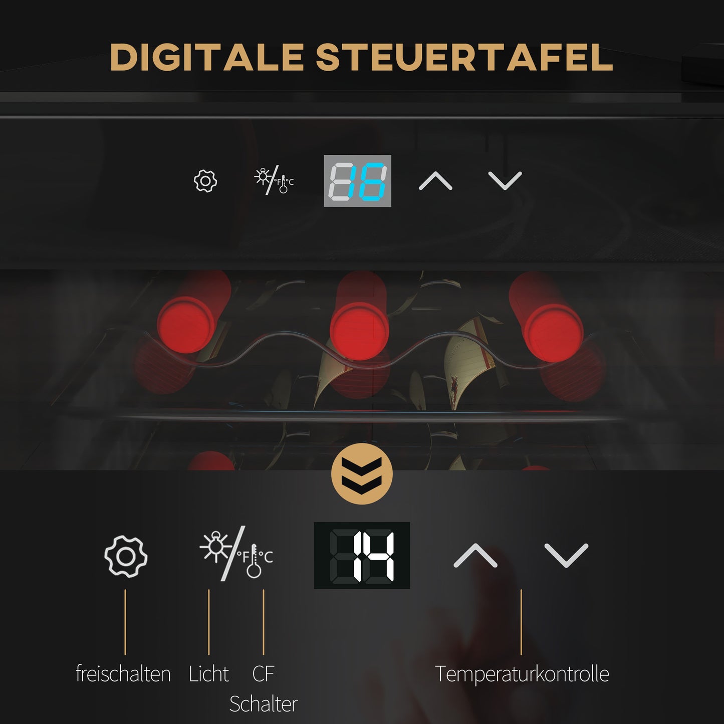 HOMCOM Weinkühlschrank, leise, 5-18°C, Touchscreen, Beleuchtung, 34,5x45x78cm, Schwarz