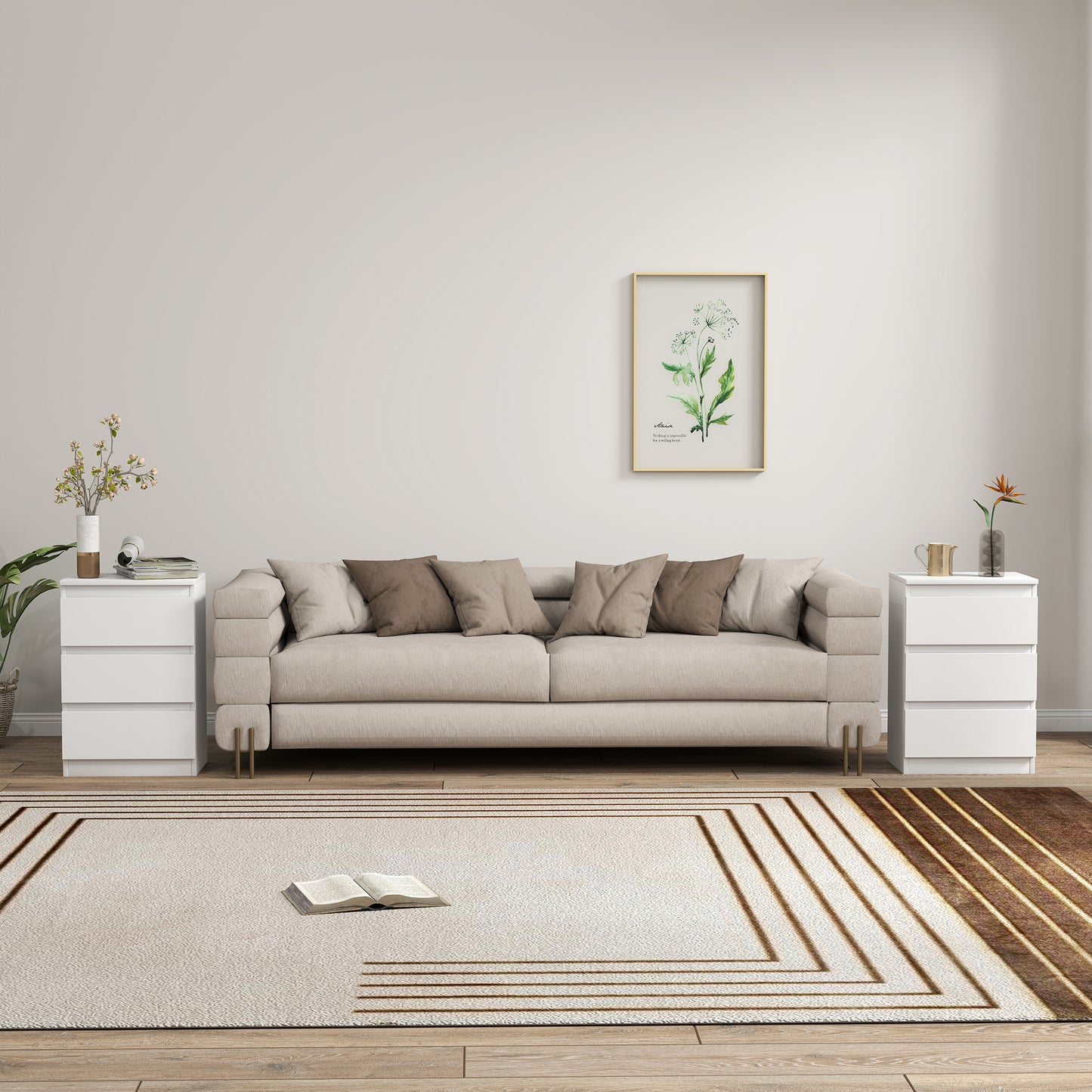 HOMCOM Nachttisch, 2er Set Beistelltisch mit 3 Schubladen, Nachtschrank, Nachtkommode für Schlafzimmer, Wohnzimmer, 40 x 30 x 59,5 cm, Weiß