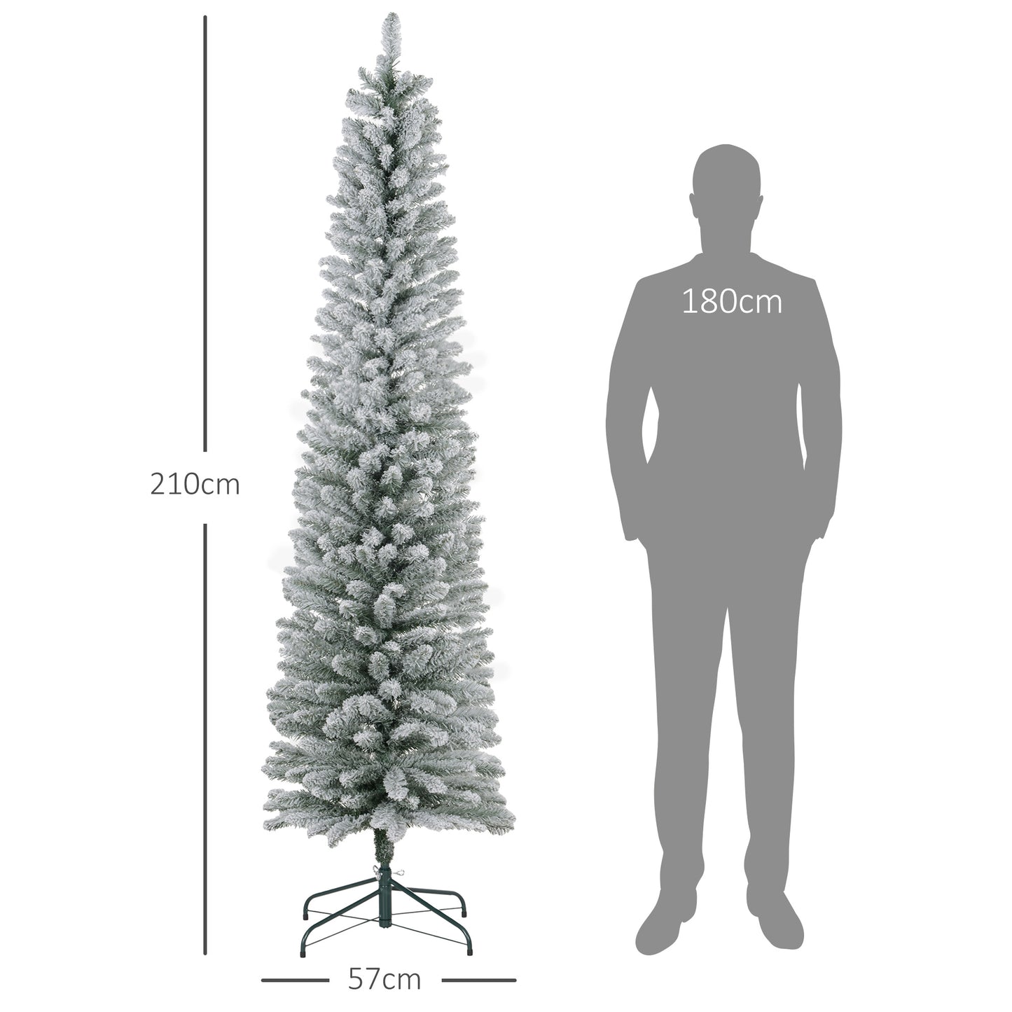 HOMCOM Weihnachtsbaum 210 cm, LED-Lichterkette, Kunstkette, flammhemmend, Metallbasis, Grün