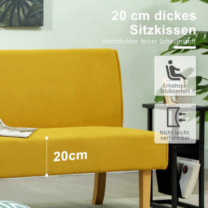 HOMCOM Zweisitzer-Sofa mit Cord-Bezug, dicker Polsterung und soliden Holzbeinen für Wohnzimmer, Schlafzimmer, Büro, Gelb